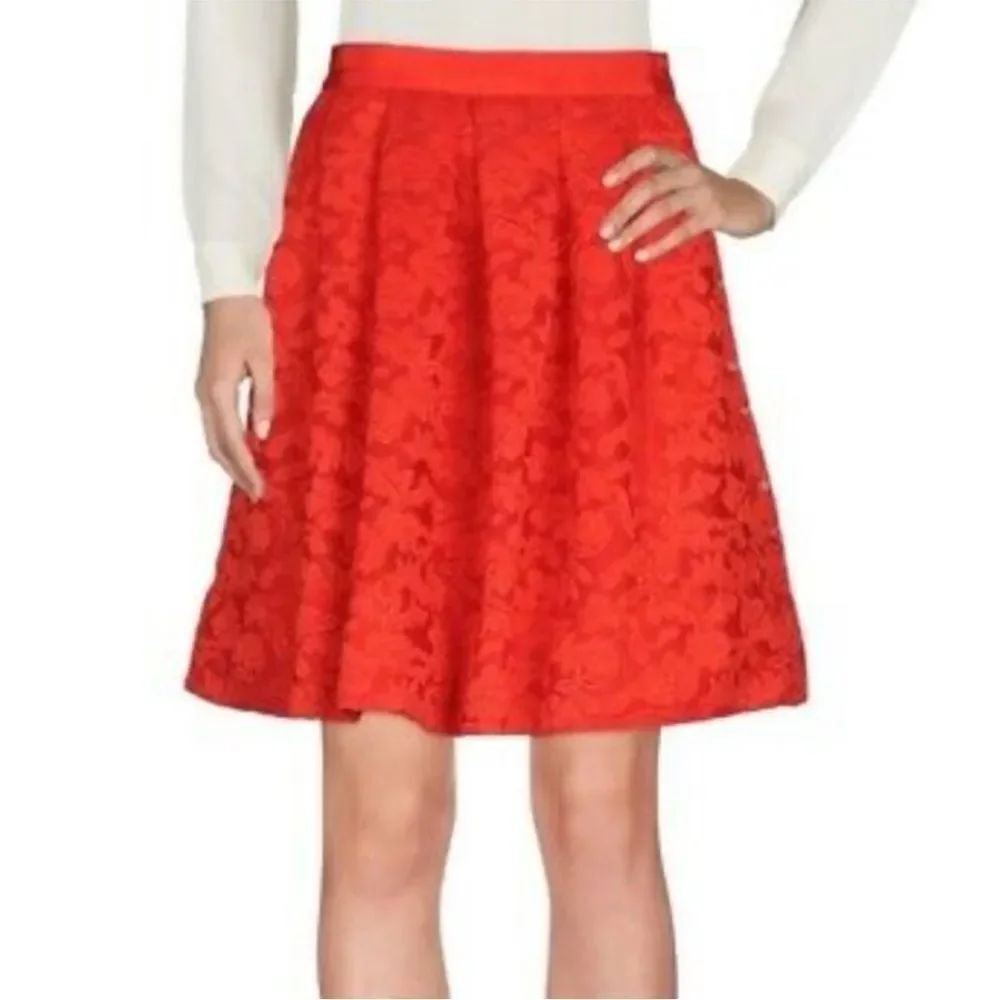 Sandro Mid-length Lace Skirt Red Sz 2 - Picture 2 of 13